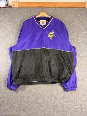 Vintage Minnesota Vikings NFL V Neck Windbreaker Jacket Purple Men's L